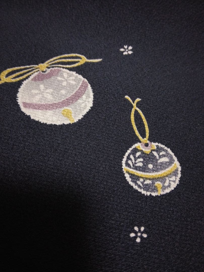 小紋 紺色 鈴柄模様日本製絹100%1反分（長羽織にもいい～)