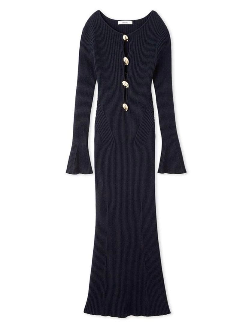 SNIDEL デザインフロントボタンニットワンピース NAVY