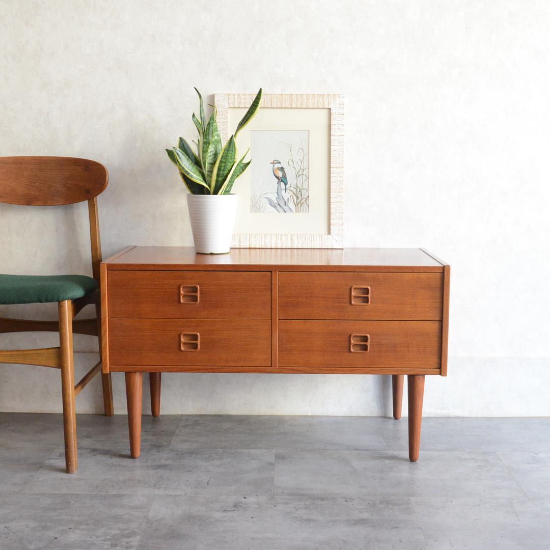 デンマーク 北欧ヴィンテージ チーク２段 ローチェスト 北欧家具 サイドテーブル