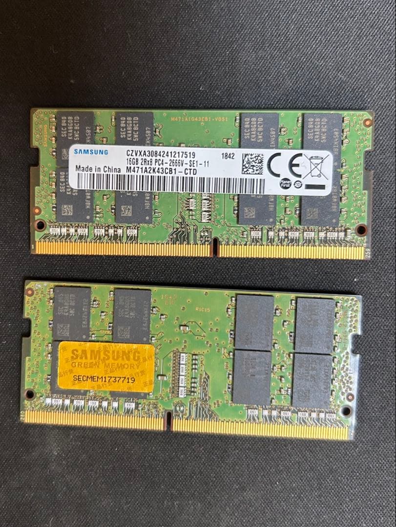 SUMSUNG 2666MHz 16GB DDR4メモリー2枚セット 計32GB
