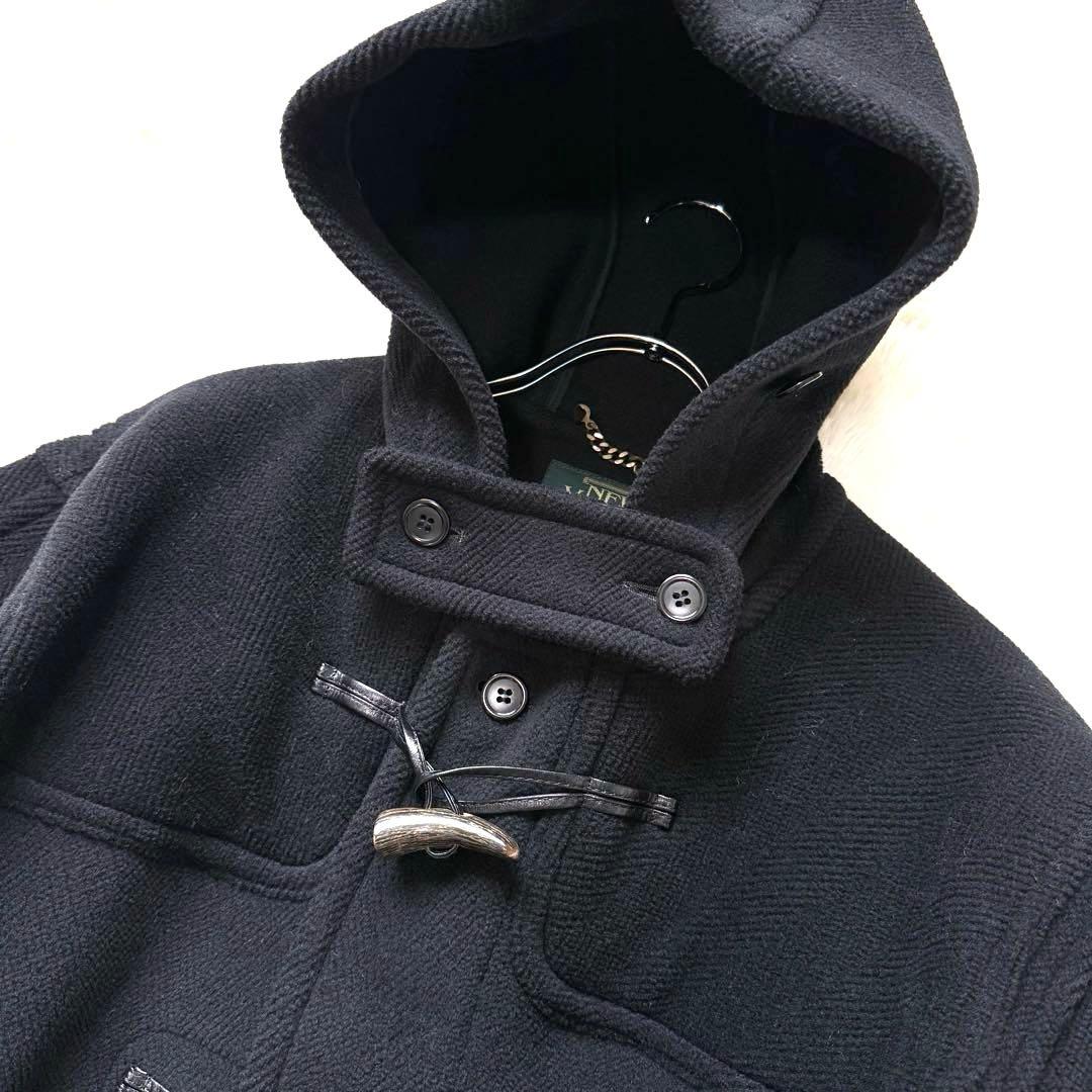 美品★ニューヨーカー ダッフルコート メンズ ヘリンボーン フード ロング丈 黒