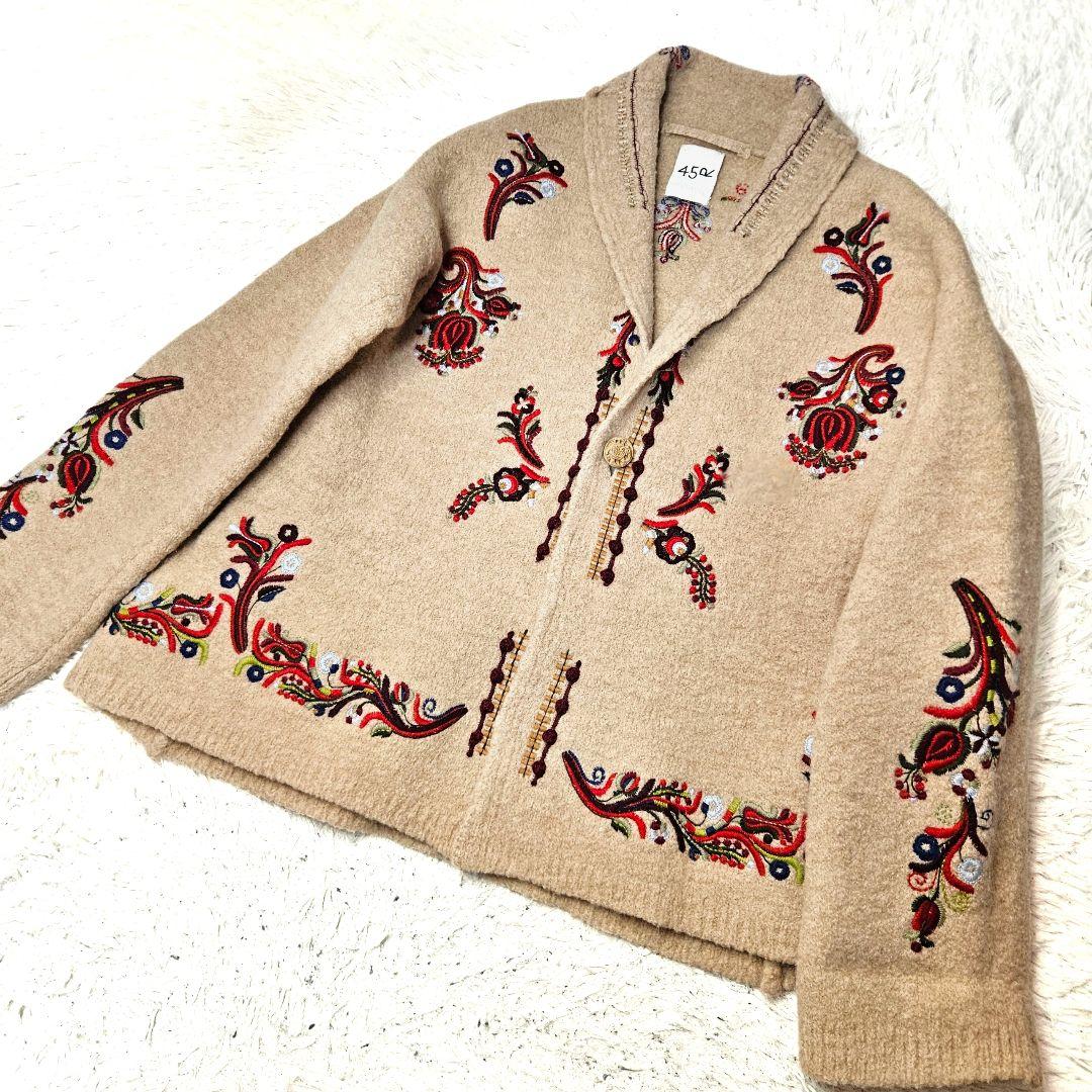 45R 縮絨 ウール 刺繍 ジャケット ベージュ