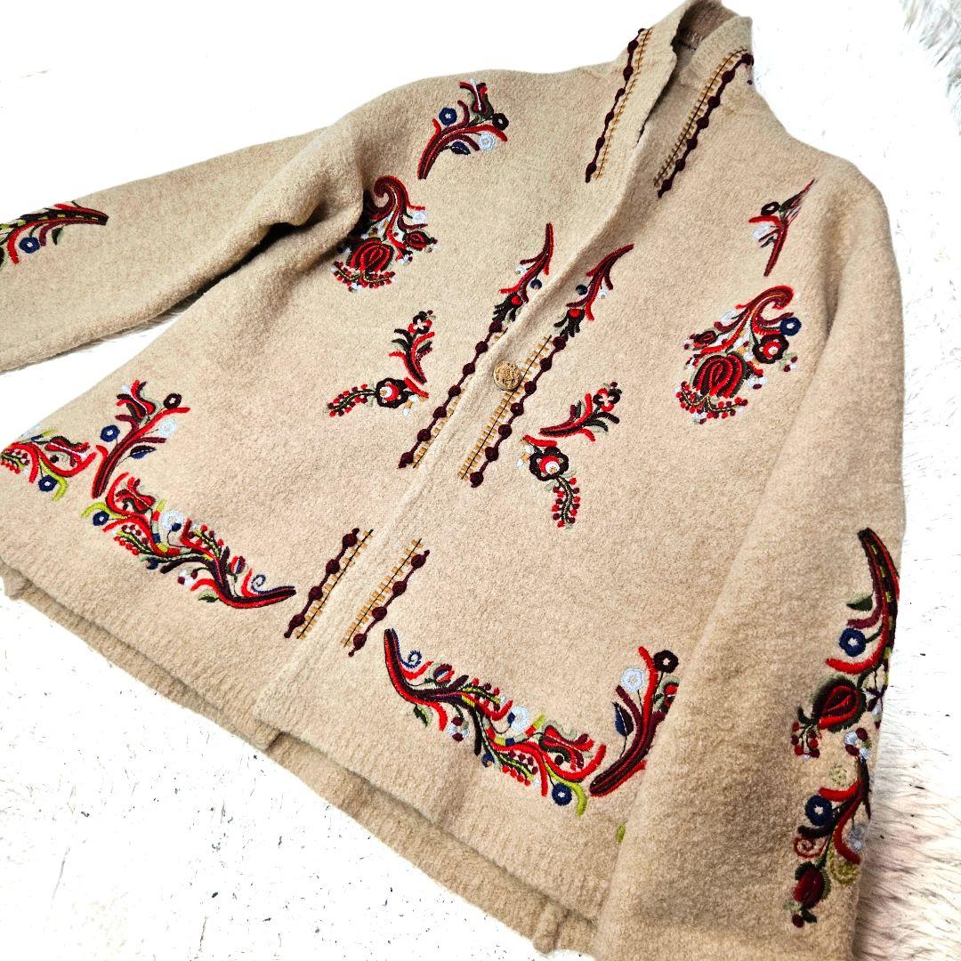 45R 縮絨 ウール 刺繍 ジャケット ベージュ