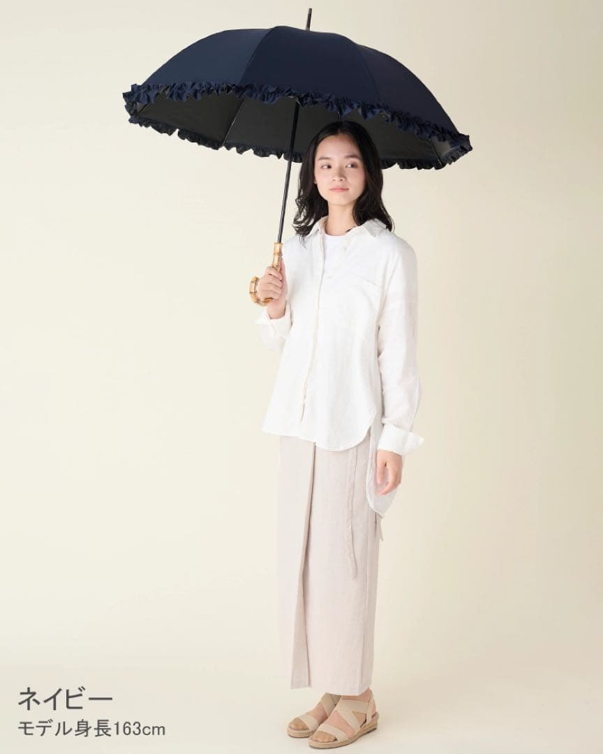 サンバリア100 日傘 Mサイズ ネイビー フリル