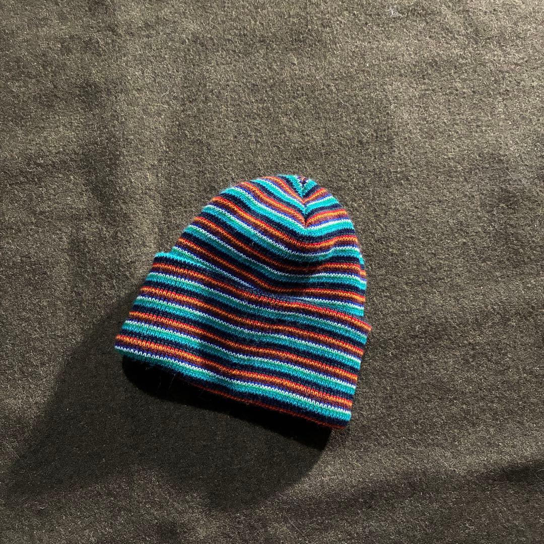 90s Vintage マルチボーダー　ニット帽　ノーロール