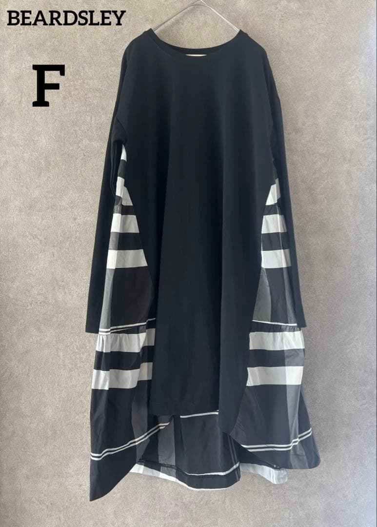 【美品】ビアズリー　後ろタフタビッグチェックチュニックワンピース　ブラック　F