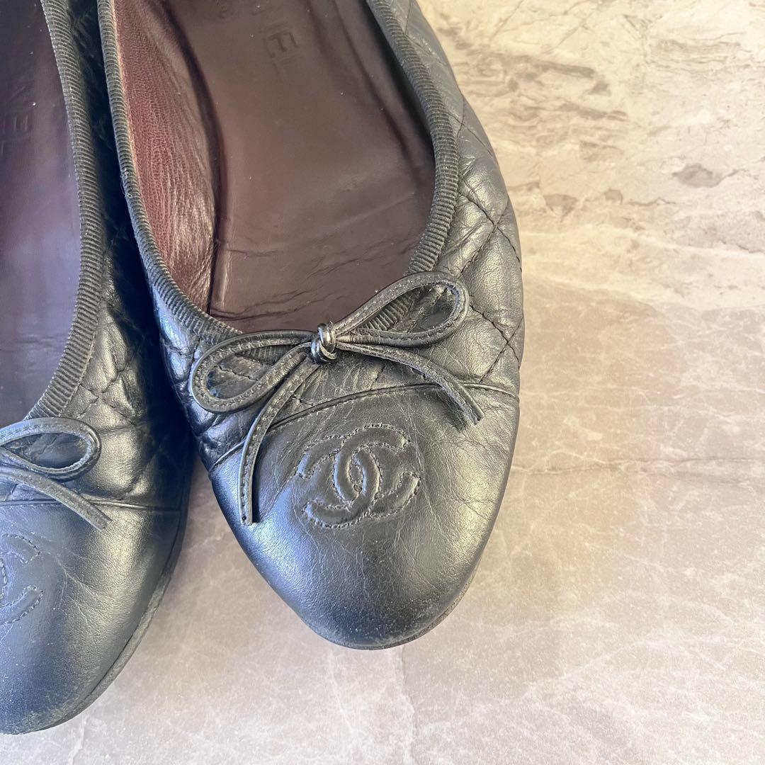 CHANEL シャネル ココマーク マトラッセ レザー フラットパンプス