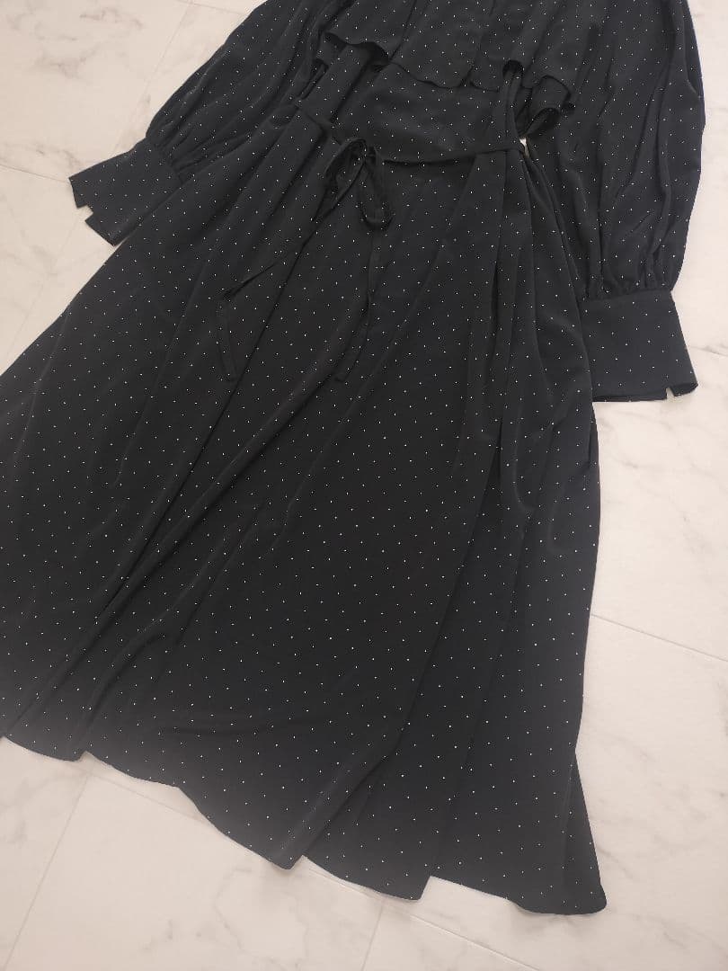 美品　IENA　ドットサッシュワンピース　ベルト付き　黒