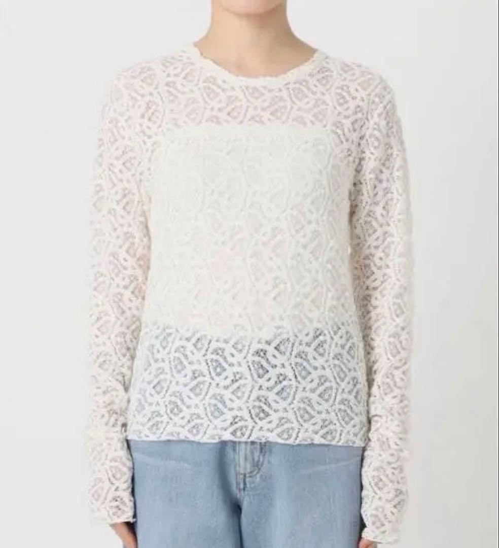 新品　IENA ペイズリーストレッチレースプルオーバー　ナチュラル