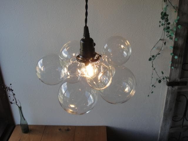Boro!　特価灯具黒シーリングカバー付きバブルペンダントランプ大小2台