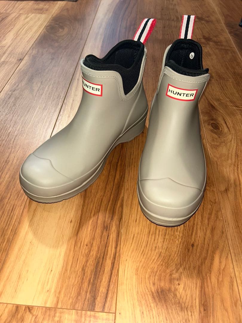 HUNTER グレー ショートレインブーツ