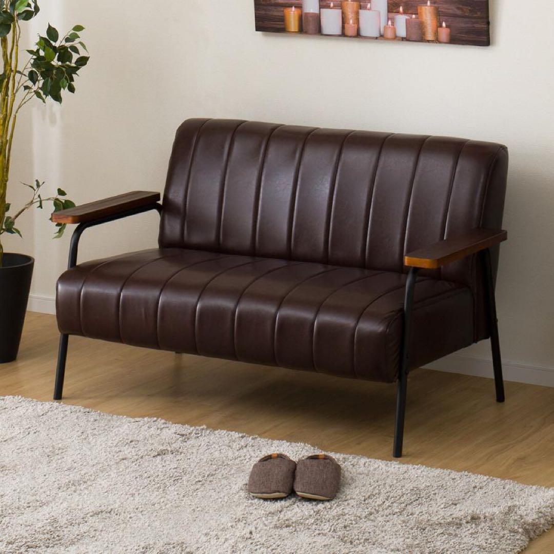 【超美品】ニトリ　2人用合皮ソファ　(Nシールド ステイン2KD DBR)