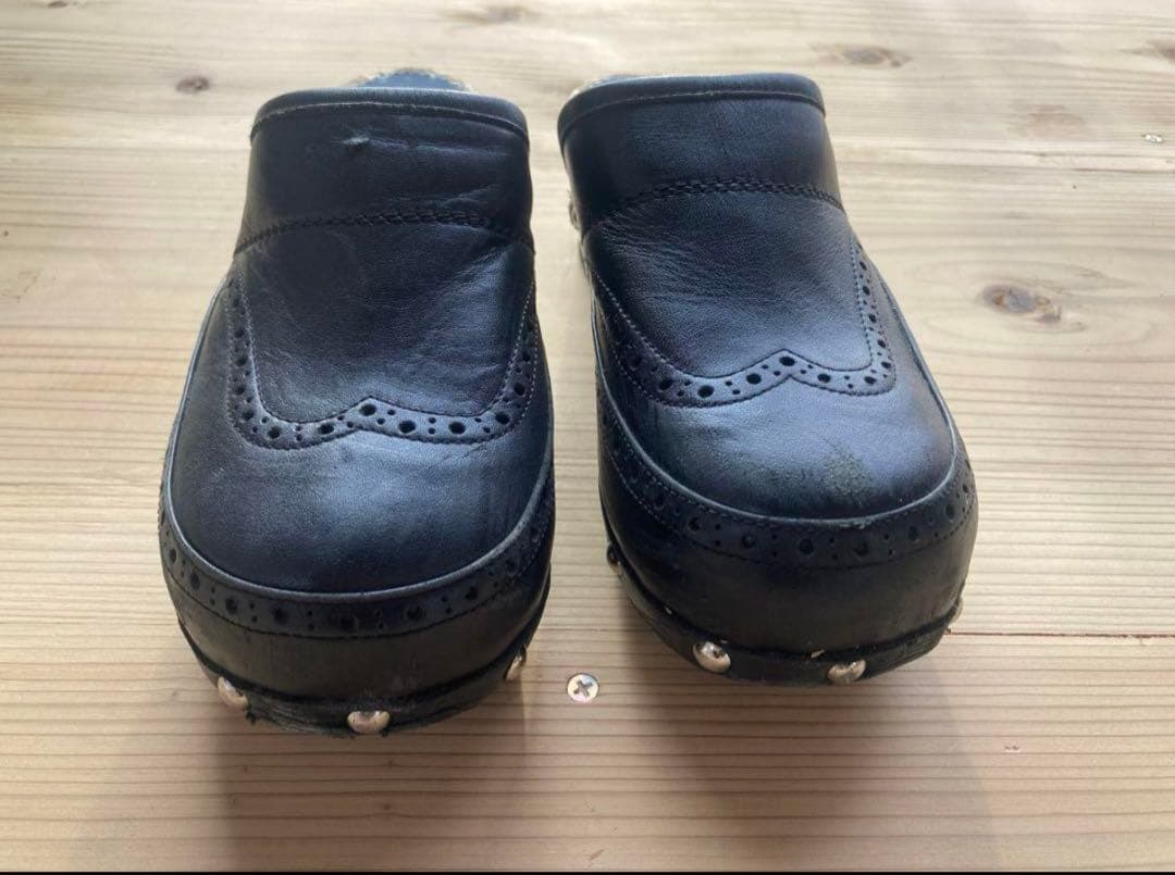 JUNYA WATANABE 黒 レザー サボ・クロッグサンダル