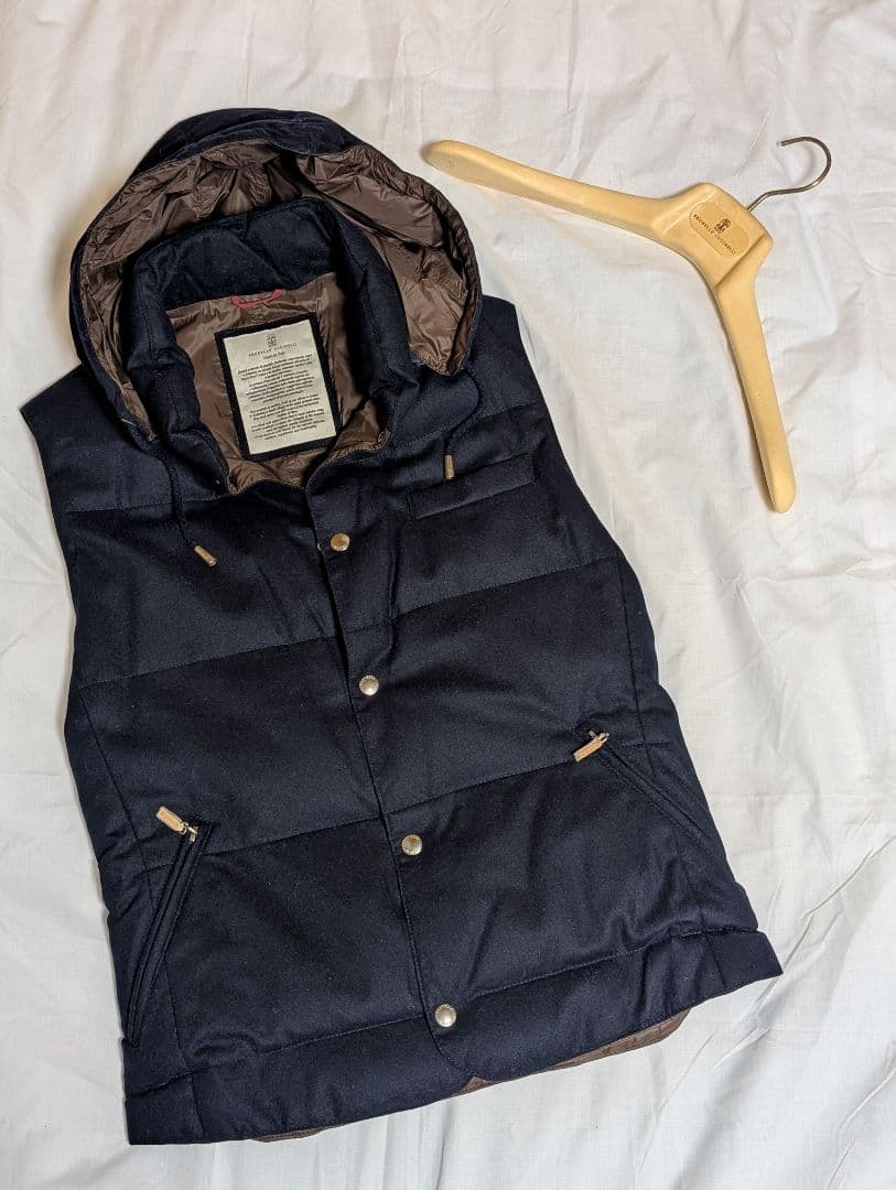 【美品】ブルネロクチネリ ダウンベスト XS ウール×カシミア ネイビー