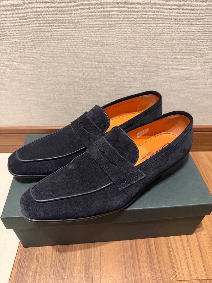 サントーニ SANTONI ネイビー スエード ローファー