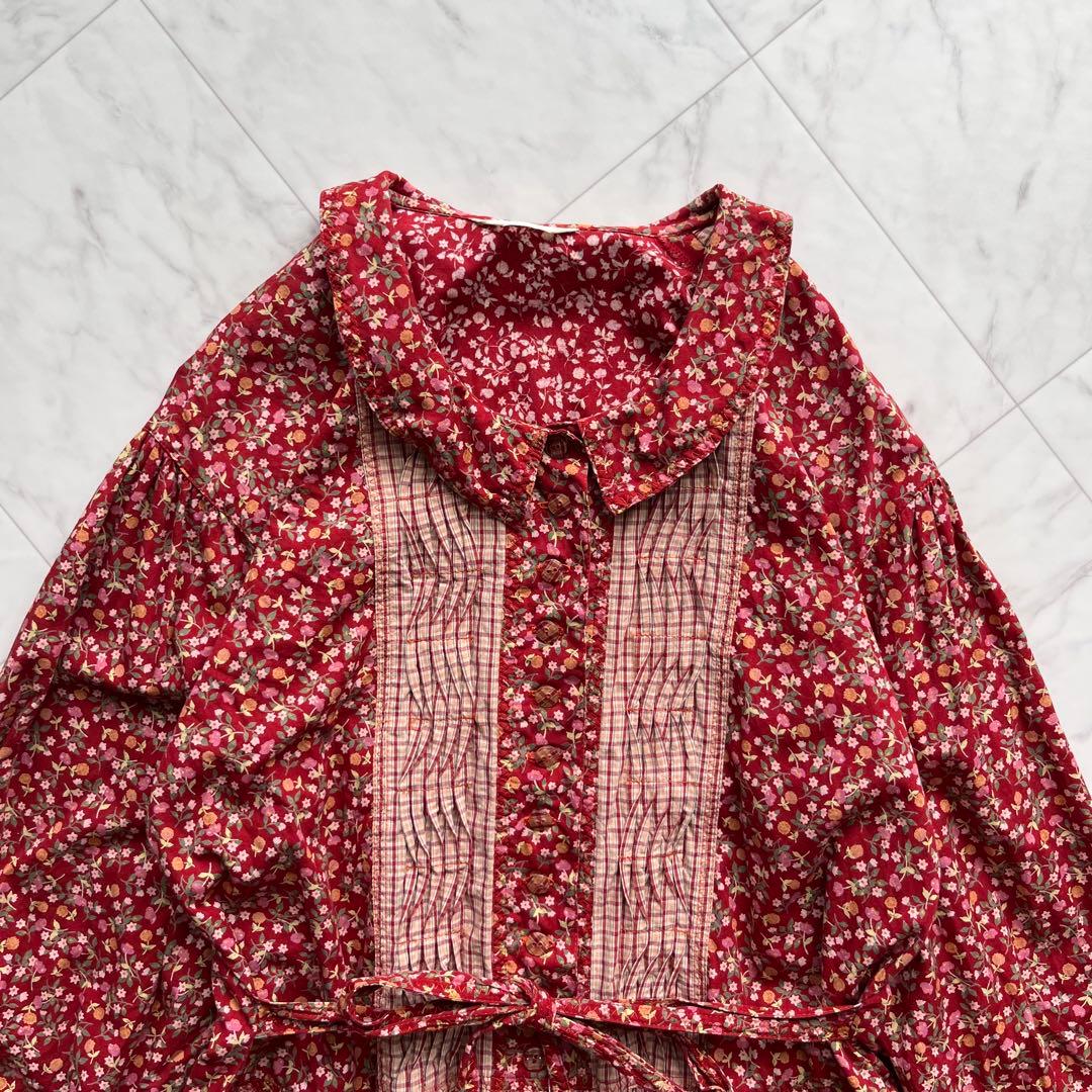 PINK HOUSE パッチワーク　ロングワンピースピンタック フリル 日本製