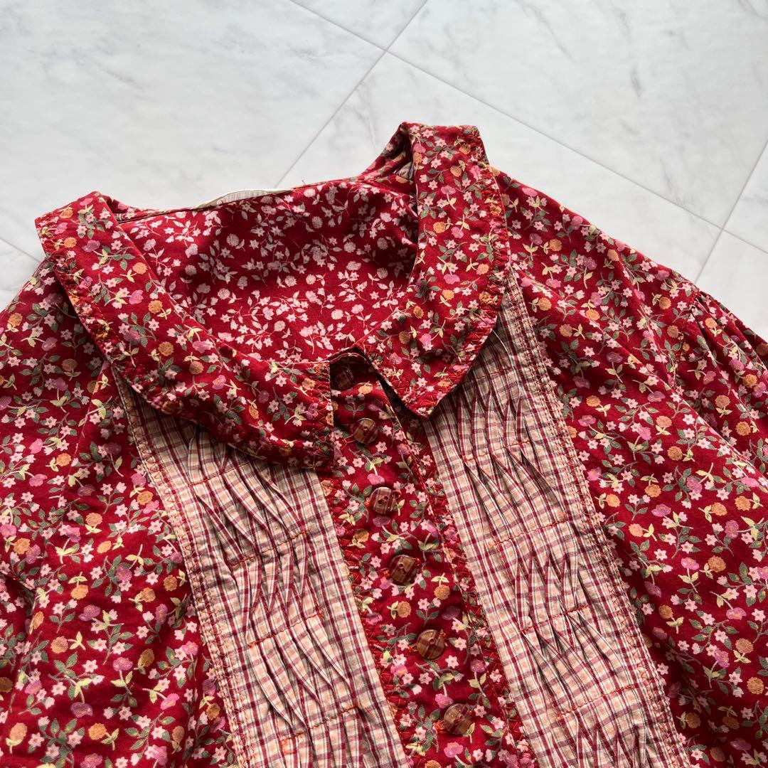 PINK HOUSE パッチワーク　ロングワンピースピンタック フリル 日本製