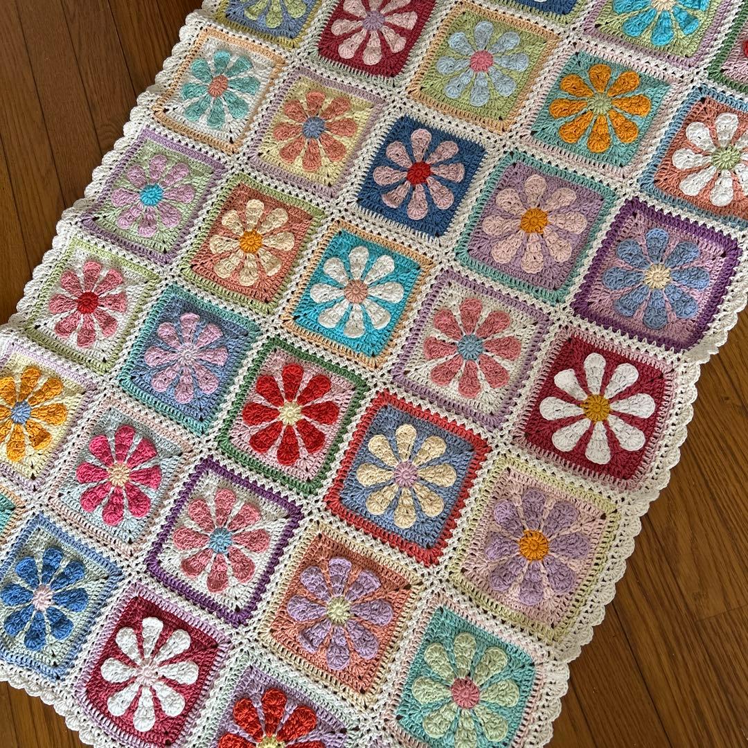 お花のモチーフ編み マルチカバー ブランケット コットン デイジー カラフル
