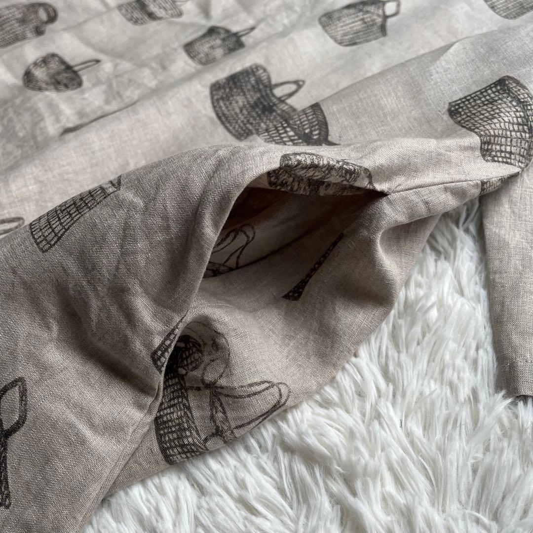 【美品】ビアズリー ロングワンピース リネン 総柄 フレア ナチュラル