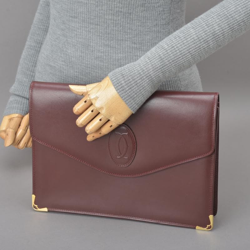 美品◇カルティエ マストライン クラッチバッグ 30 レザー ボルドー 箱付き