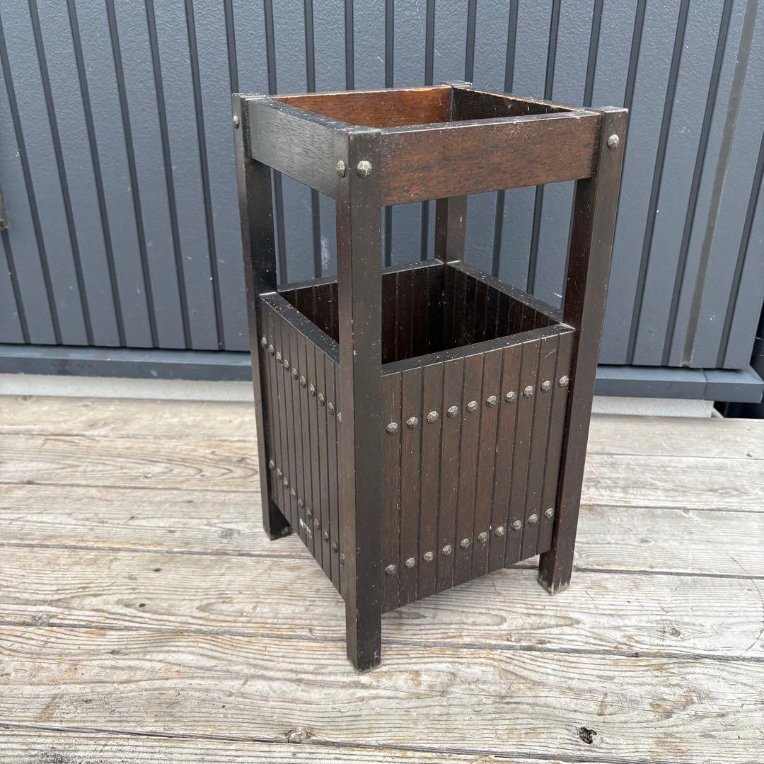 昭和レトロ オールドカリモク 木製 アンブレラスタンド 傘立て 古家具ビンテージ