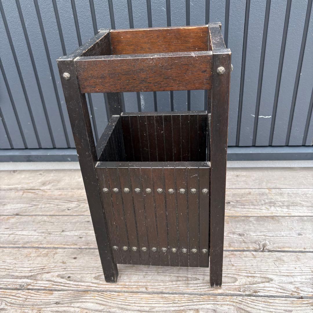 昭和レトロ オールドカリモク 木製 アンブレラスタンド 傘立て 古家具ビンテージ