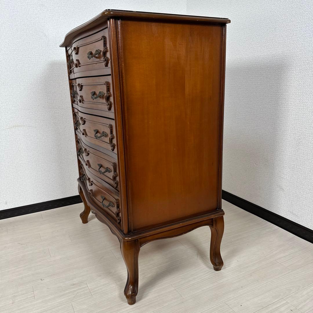 イタリア製 チェスト 5段5杯 ロココ調 彫刻 レリーフ 金属取手 猫脚 i4※