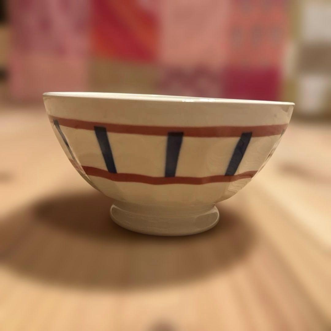 バスク柄 カフェオレボール「レッドｘブルー」フランスアンティーク食器　ブロカント