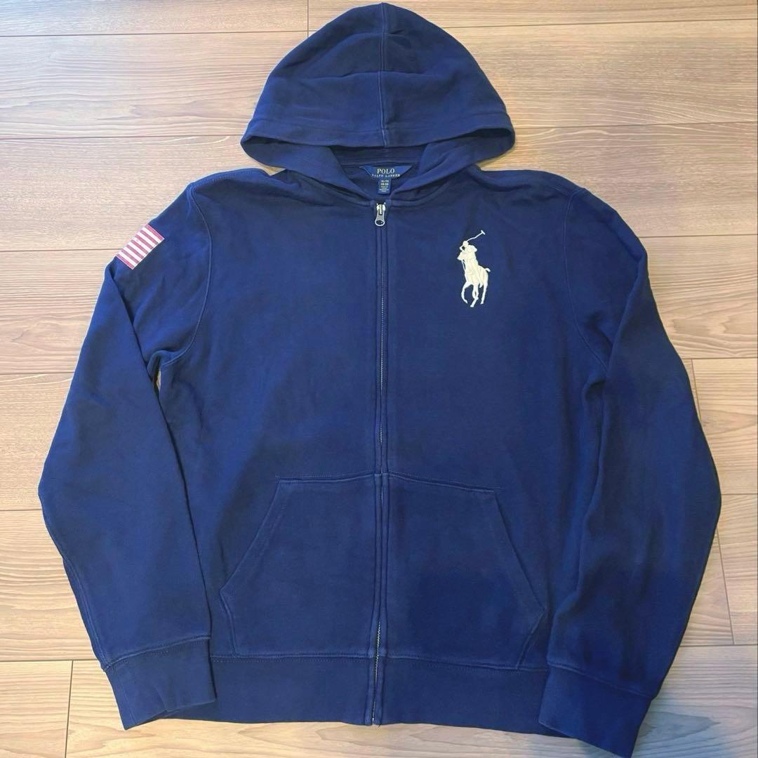 ラルフローレン ジップパーカー ビッグポニー ネイビー Y2K 星条旗