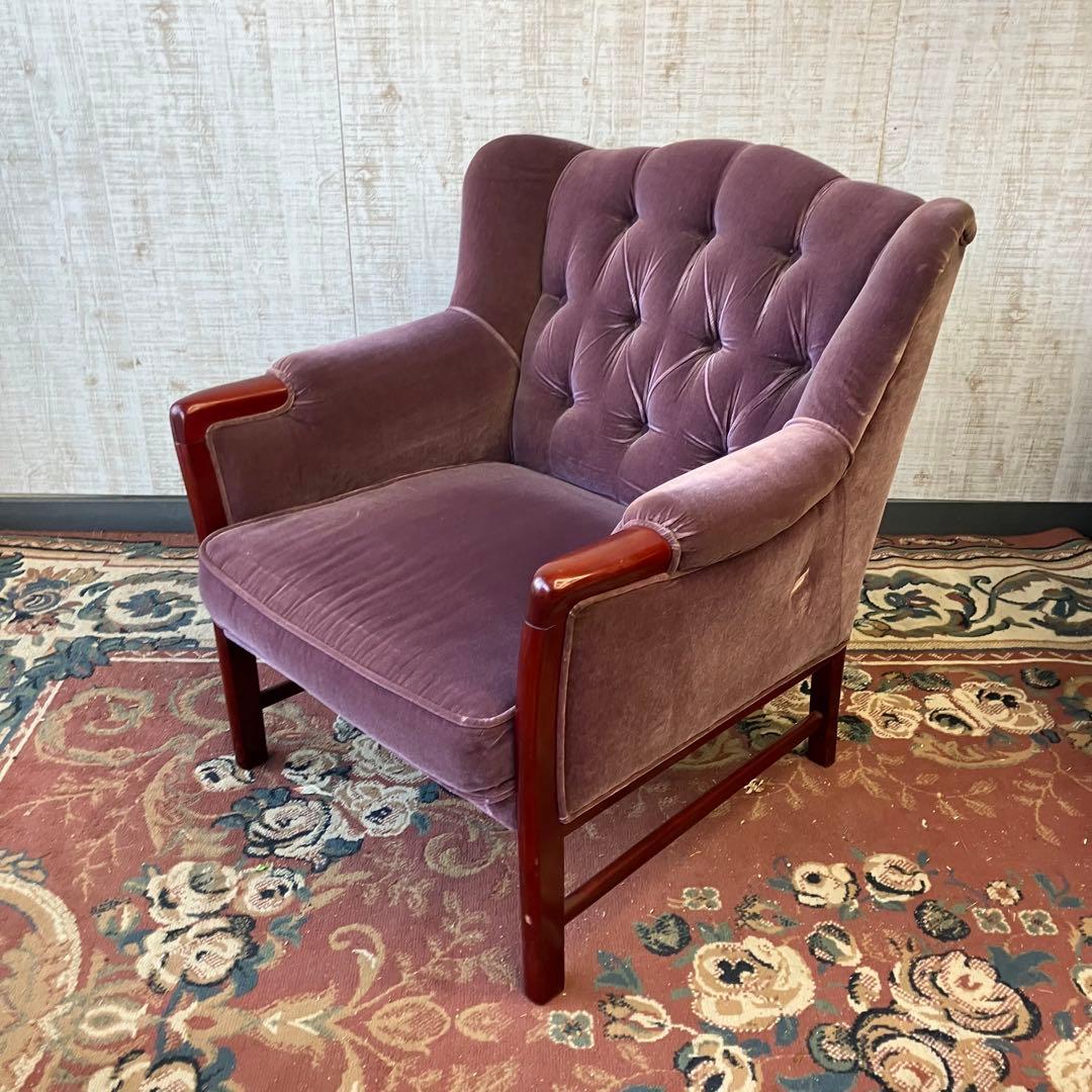 昭和レトロ マルニ木工 ベロアソファ 一人掛けソファー アームチェア クラシック