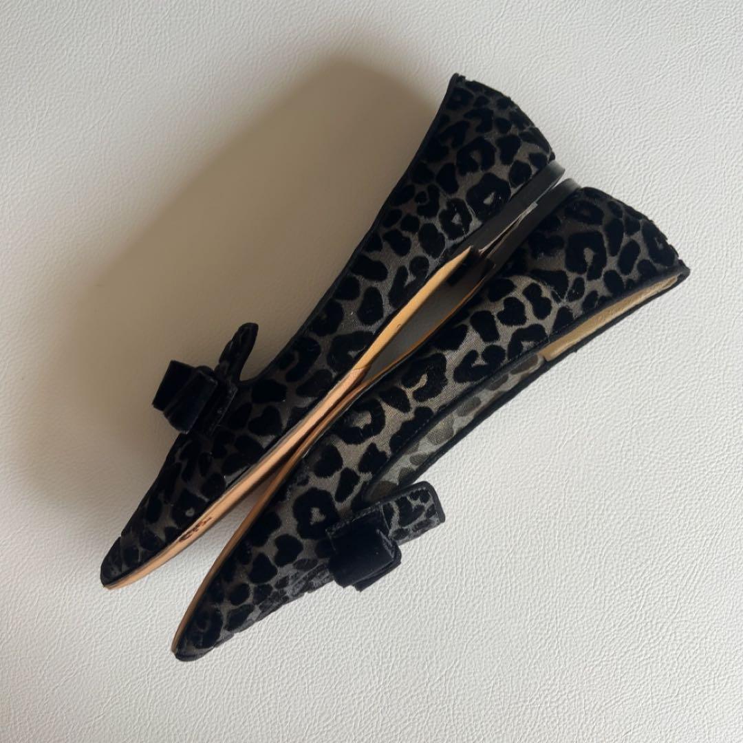 ジミーチュウ　ベロアリボン　レオパードパンプス　ポインテッドトゥ　金ロゴプレート