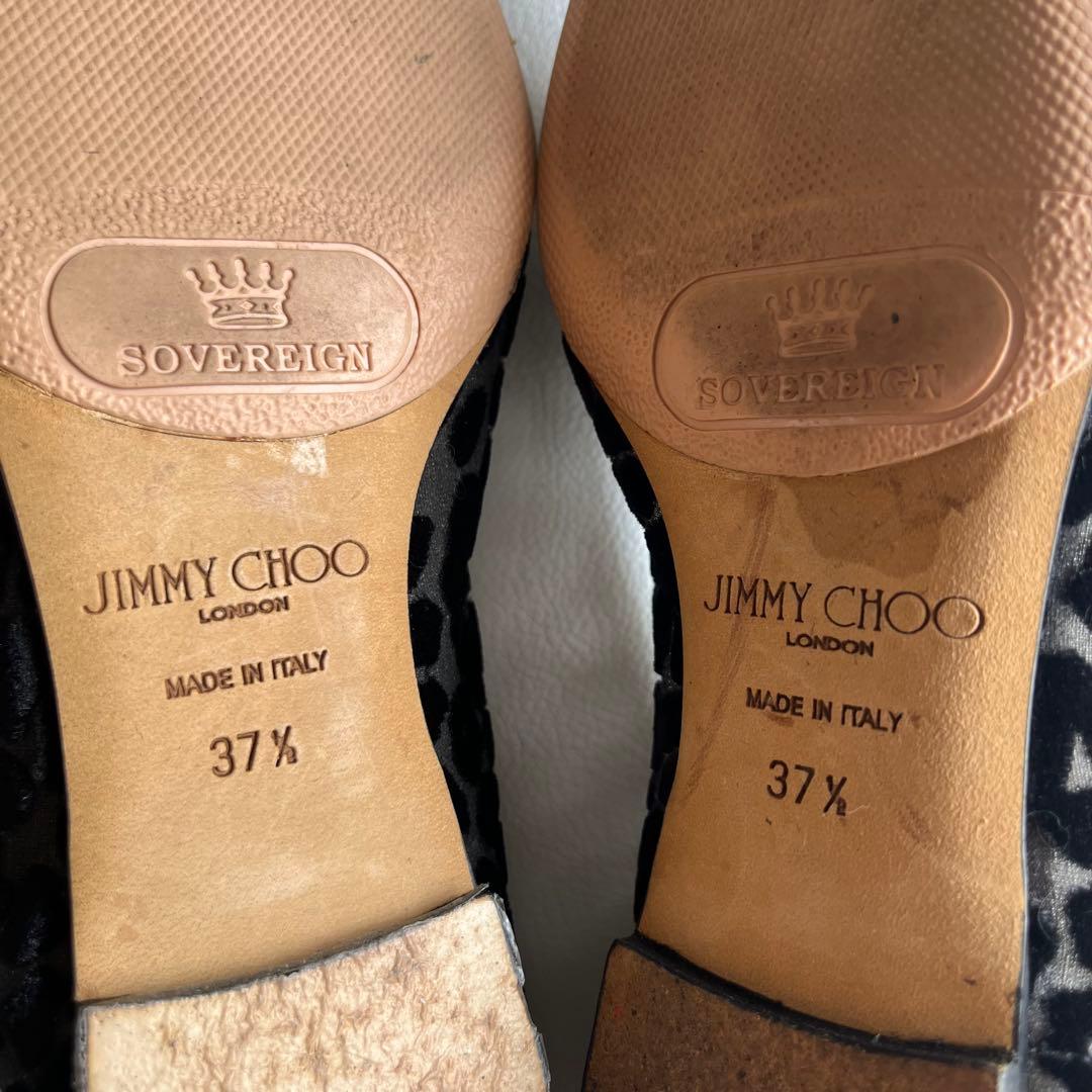 ジミーチュウ　ベロアリボン　レオパードパンプス　ポインテッドトゥ　金ロゴプレート