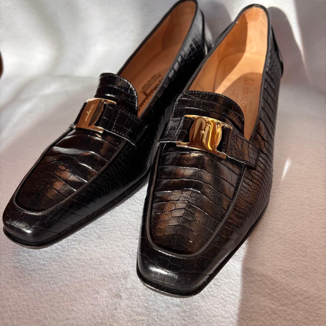 フェラガモ　ローファー　9c PLACE 黒クロコ