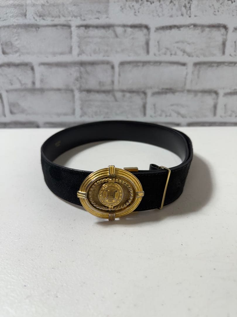 セリーヌ　スエード 黒ベルト 金色バックル　セリーヌ　CELNE
