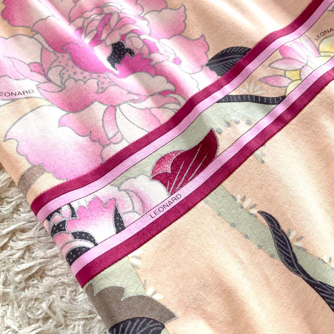 【極美品】レオナール ボタニカルワンピース フラワートリム 花柄 Aライン