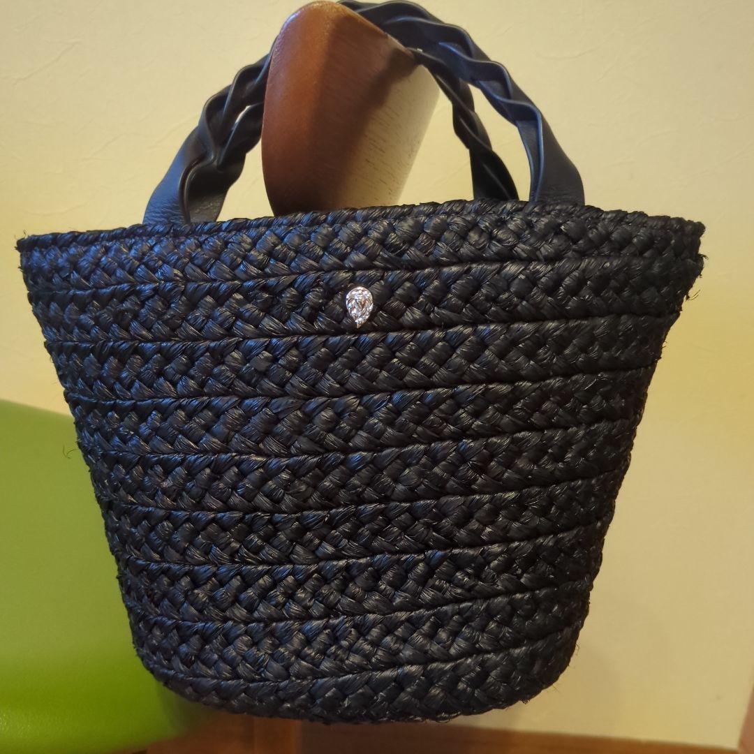 ヘレンカミンスキー　ラフィア　レザー　ハンドバッグ　ブラック　黒