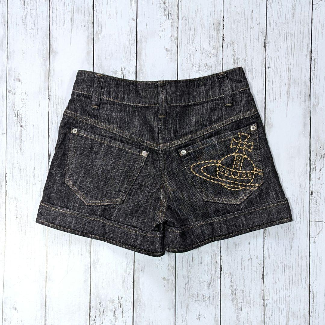 ダークデニム オーブ刺繍 ショートパンツ