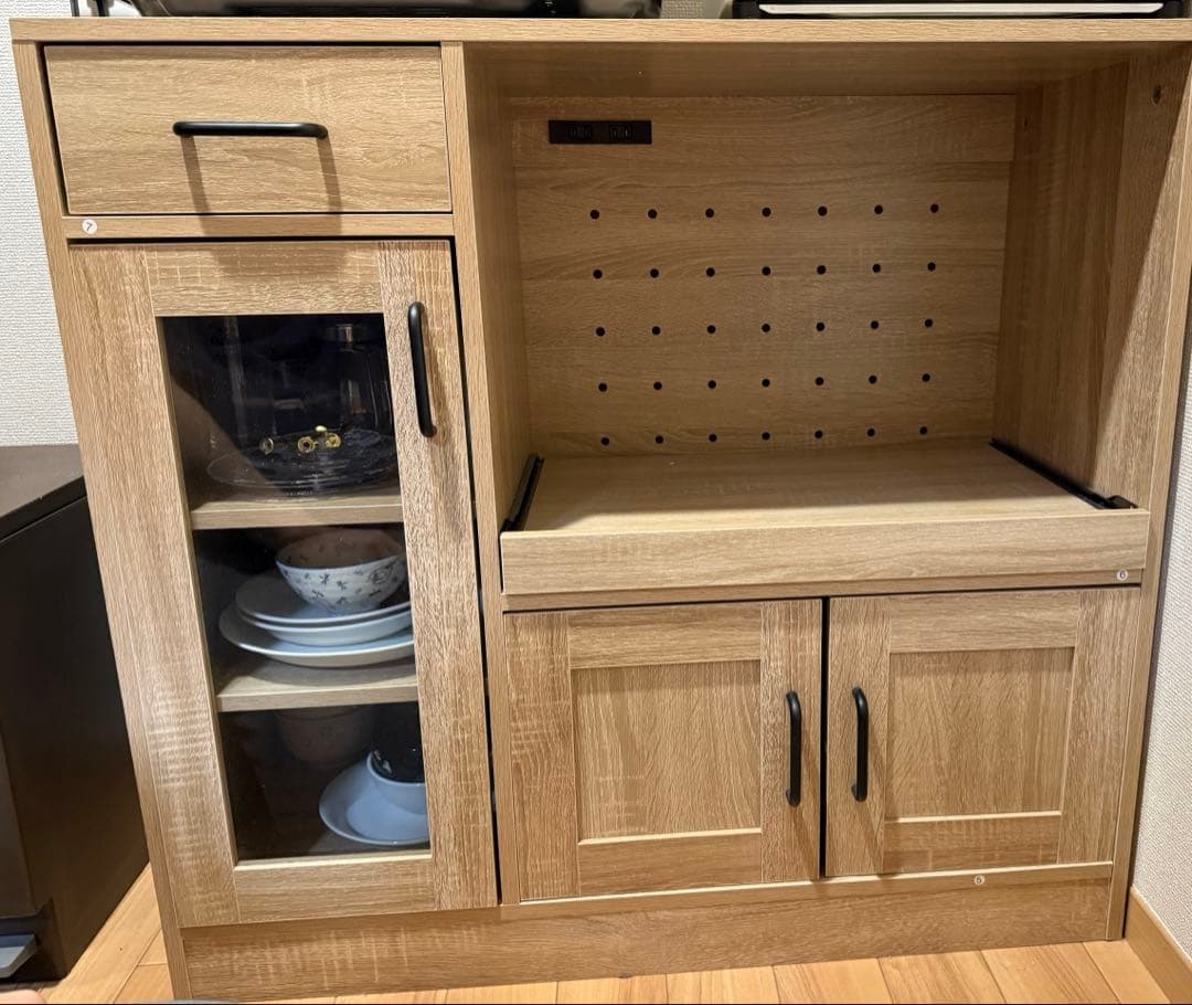 木製レンジボード ガラス扉付き