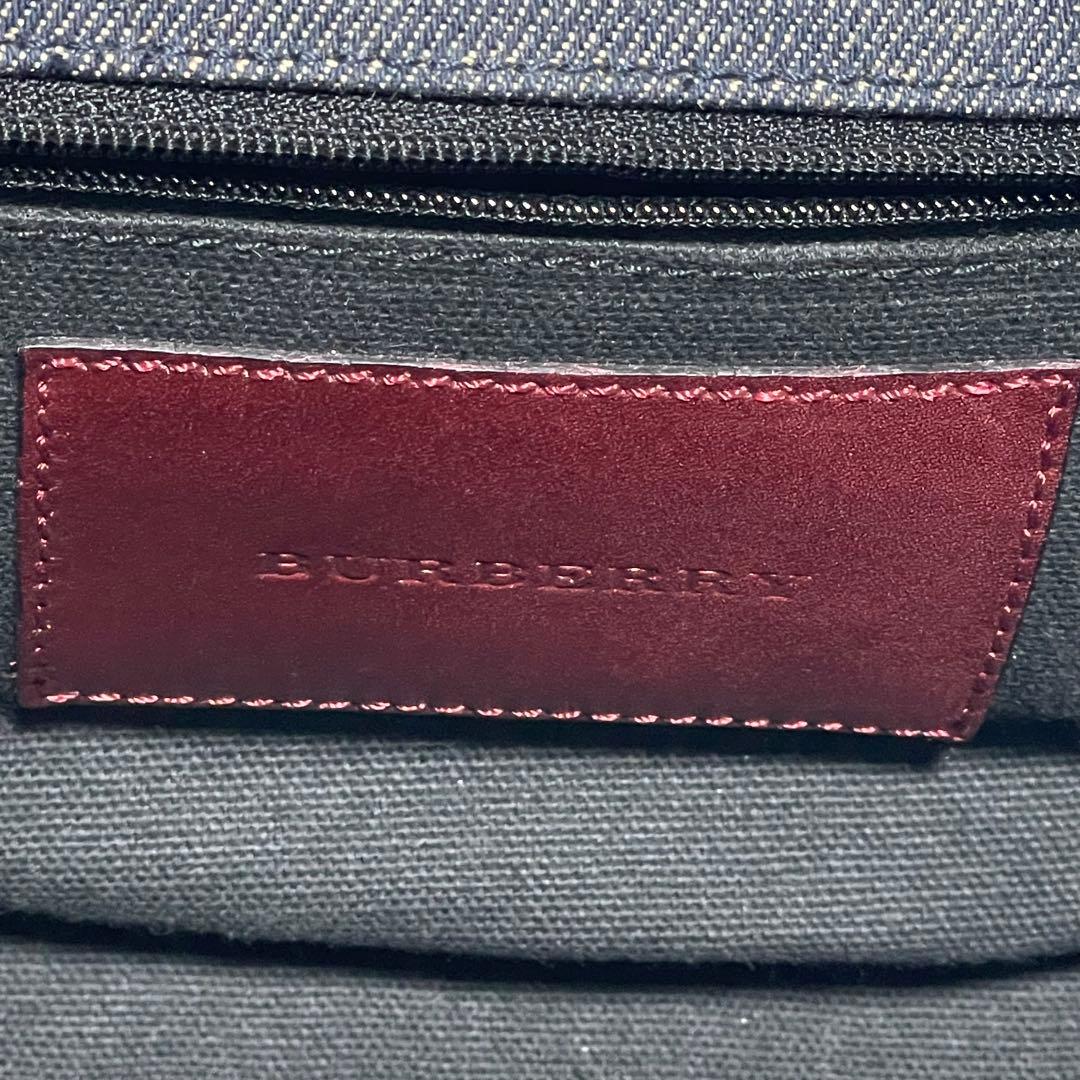 バーバリー　ハンドバッグ　デニム生地　キャンバス　レザー　シルバー金具