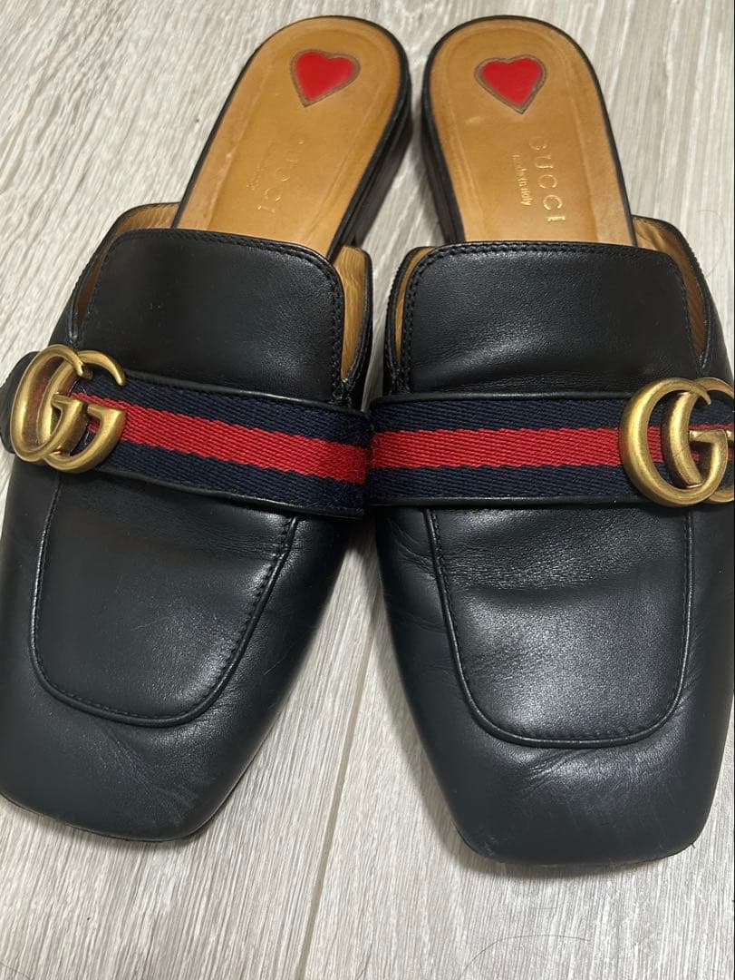 グッチ プリンスタウン スリッパ ミュール 38 シェリーライン ダブルG 黒