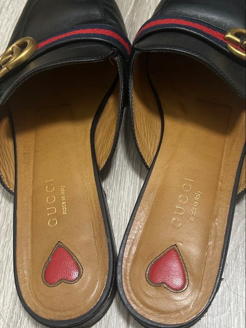 グッチ プリンスタウン スリッパ ミュール 38 シェリーライン ダブルG 黒