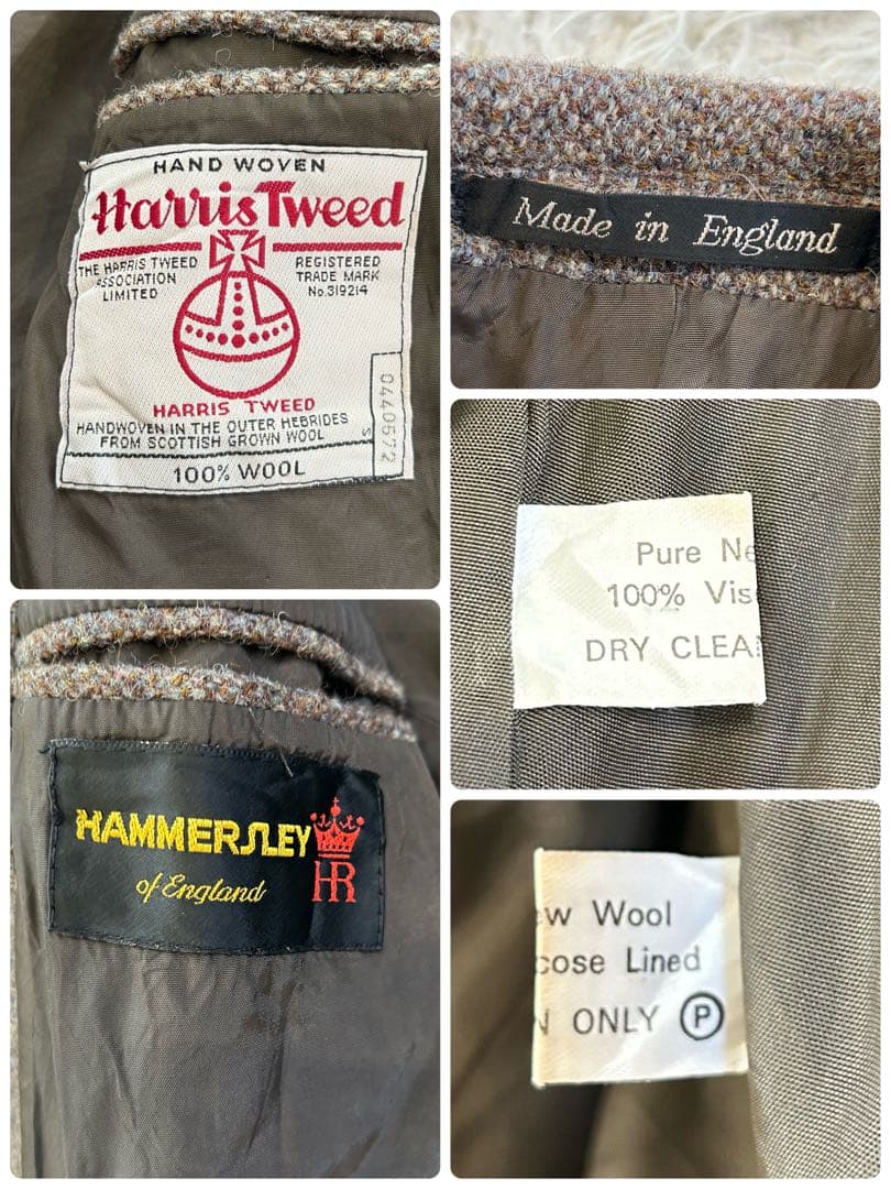 ハリスツイード　テーラードジャケット　胡桃ボタン　ツイード　イングランド製