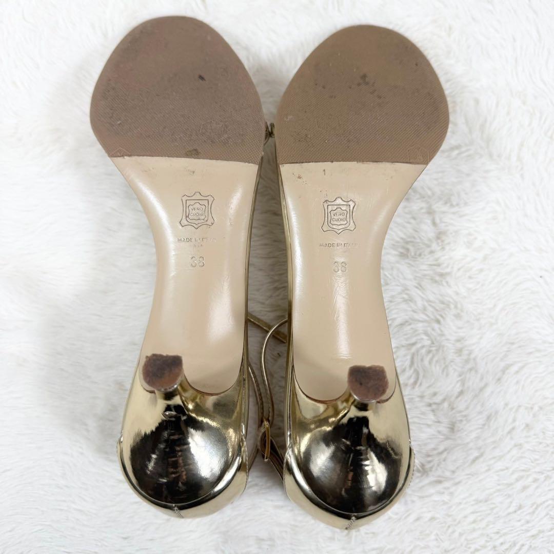 NEBULONI E. ゴールドサンダル アンクルストラップ ヒール GOLD