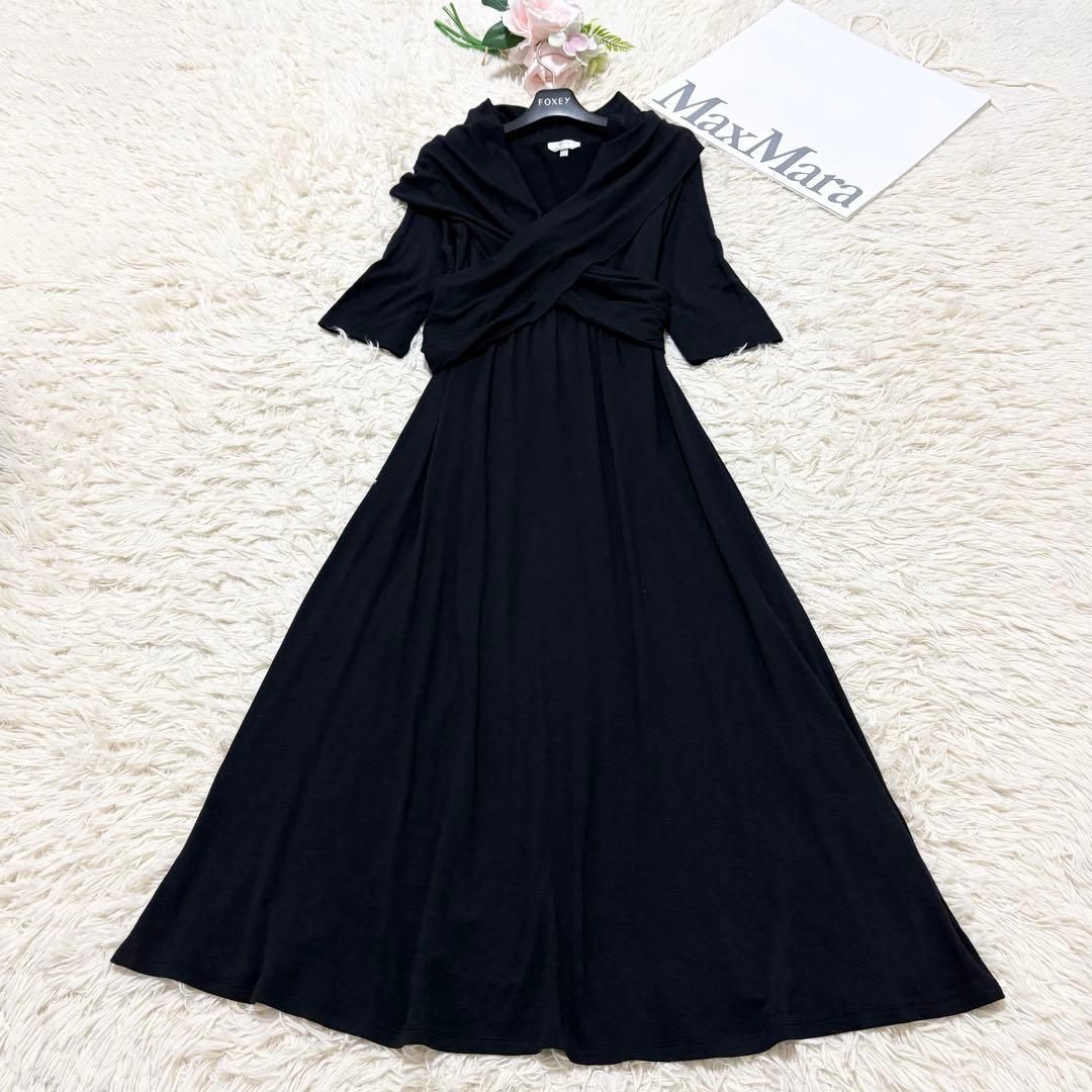 マックスマーラ　最高級白タグ　カシュクール　ショールデザインワンピース　黒　38
