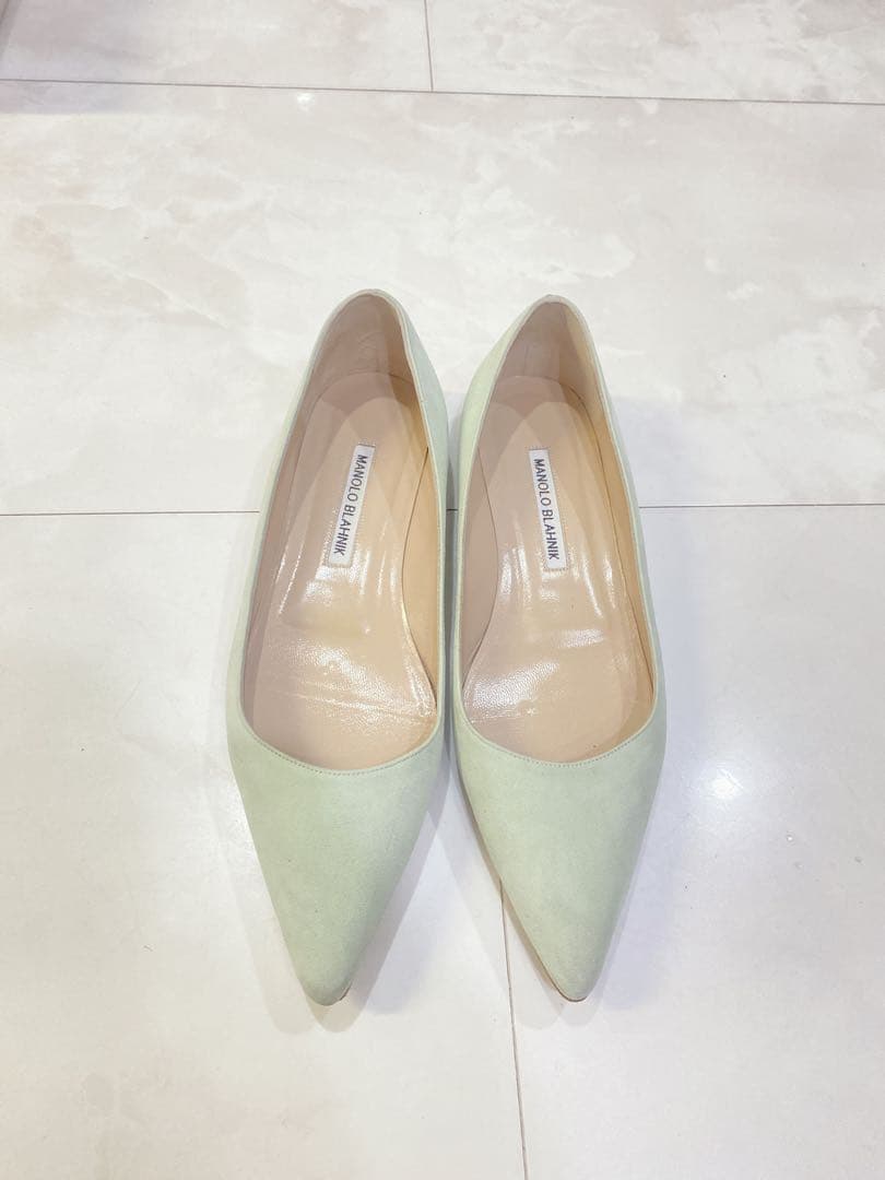 マノロブラニク ☆フラットパンプス37ミントグリーン美品