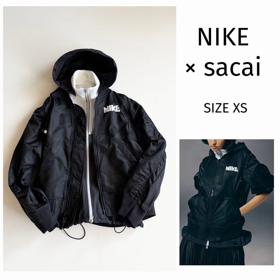 【ナイキ × サカイ】 ドッキング フーデッドブルゾン ジャケット XS 黒