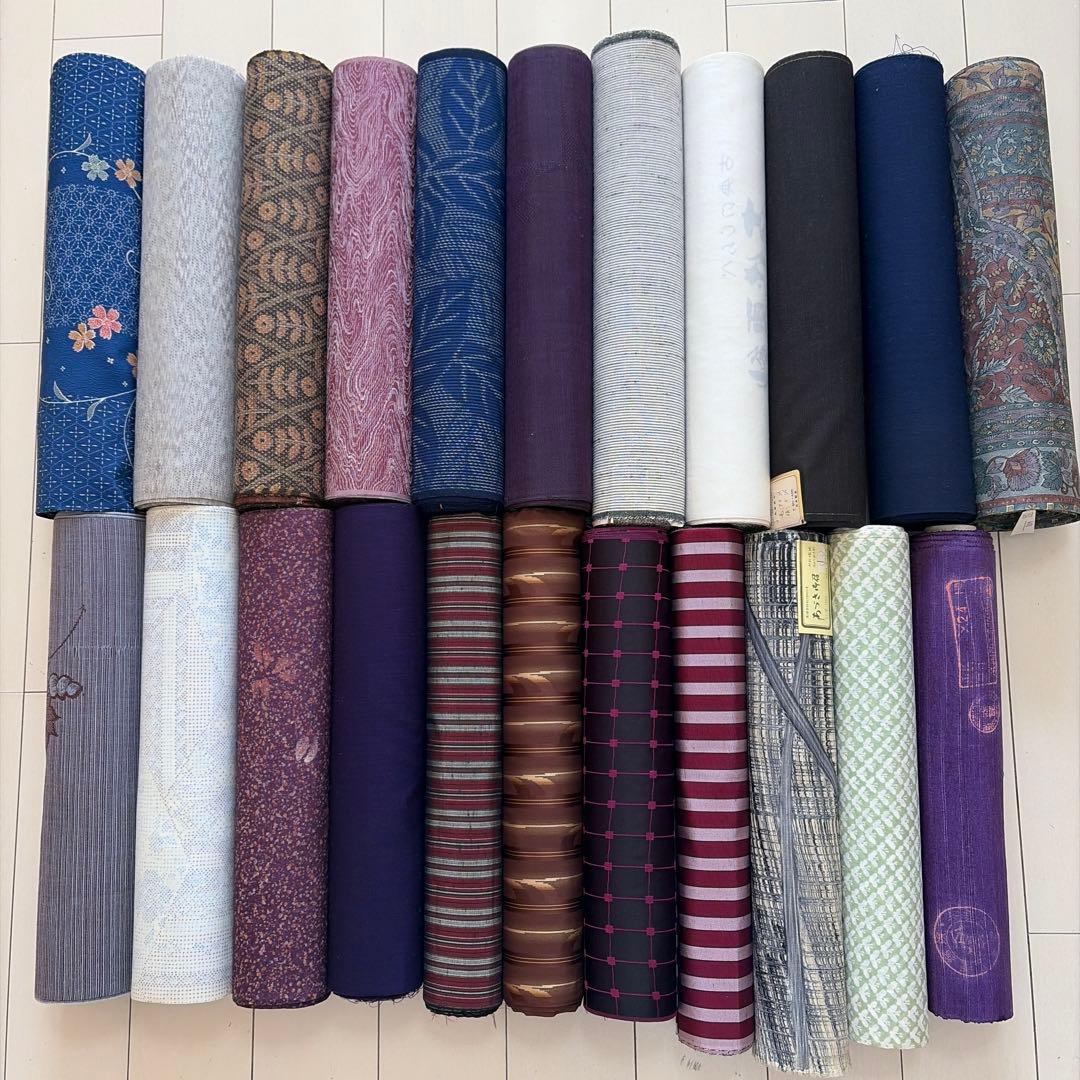■S024■ウール・化繊・交繊・正絹・他■反物色々　22点セット■大量まとめ売り