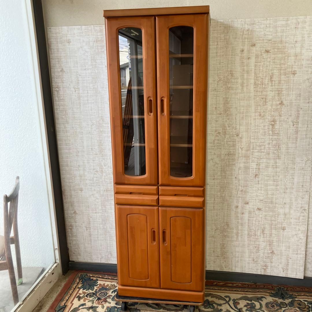 昭和レトロ 古家具 ガラス戸 木製 食器棚 カップボード キャビネット 飾り棚