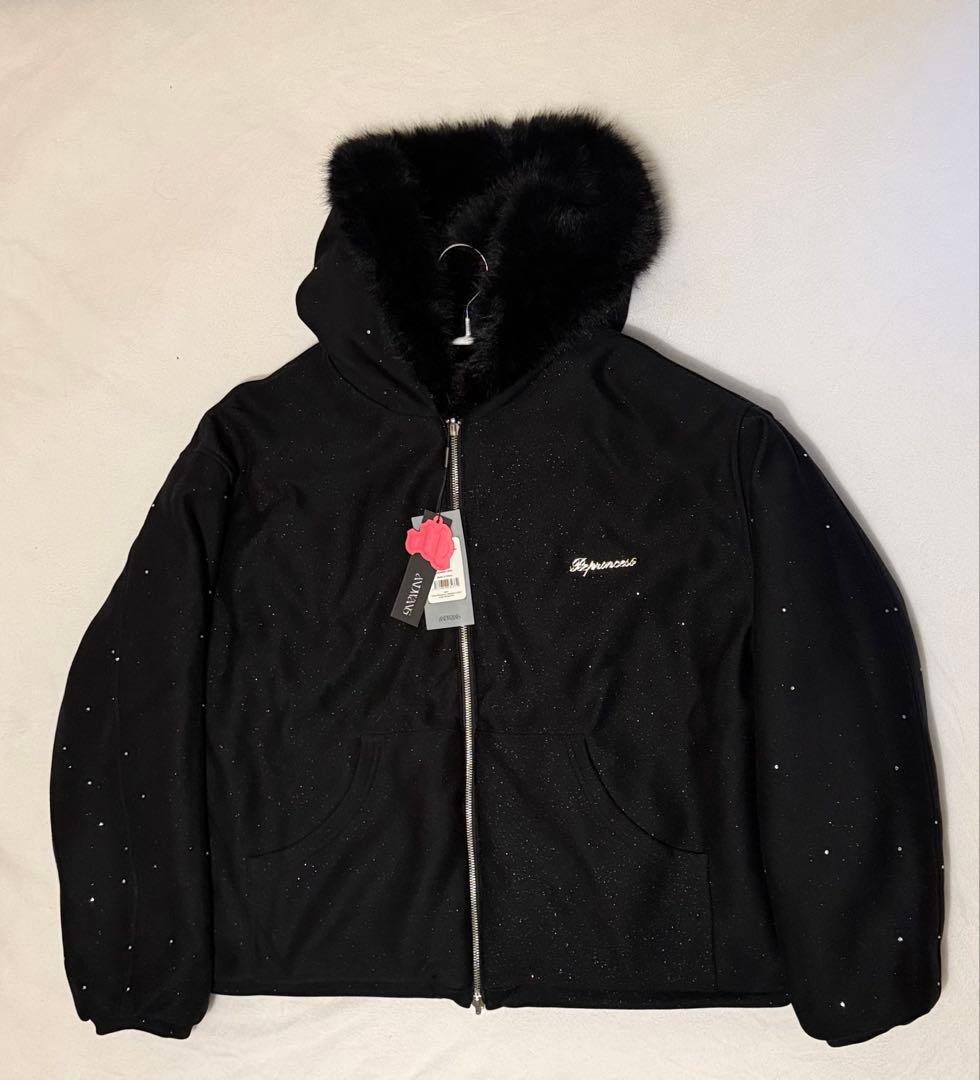 トップス andwang kirakira 2way fur zipup Black