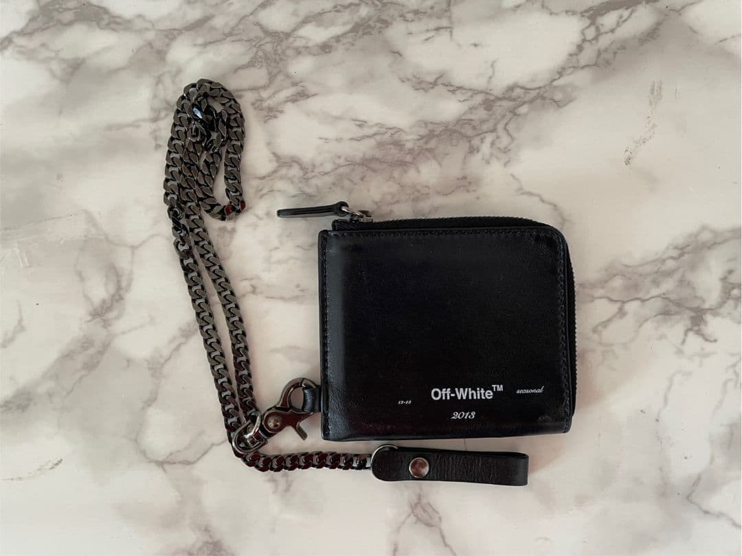 値下げ❗Off-White™ ブラック レザー ウォレットチェーン オフホワイト